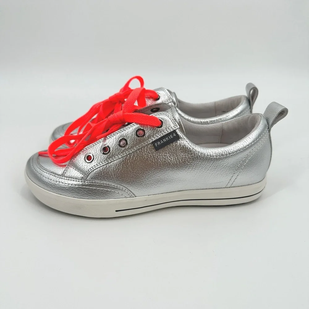 Frankie4 Ellie V Silver Tumbled Metallic Leather Sneakers‎ Womens 7.5 *READ*